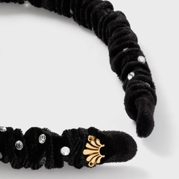 Lele Sadoughi Jet Velvet Crystal Embellished Jessie Headband - Picture 2 of 5